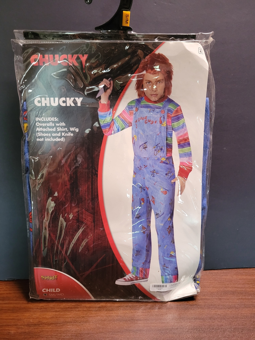 Chucly Child Costume - Blue Overalls with Striped Shirt & Wig New